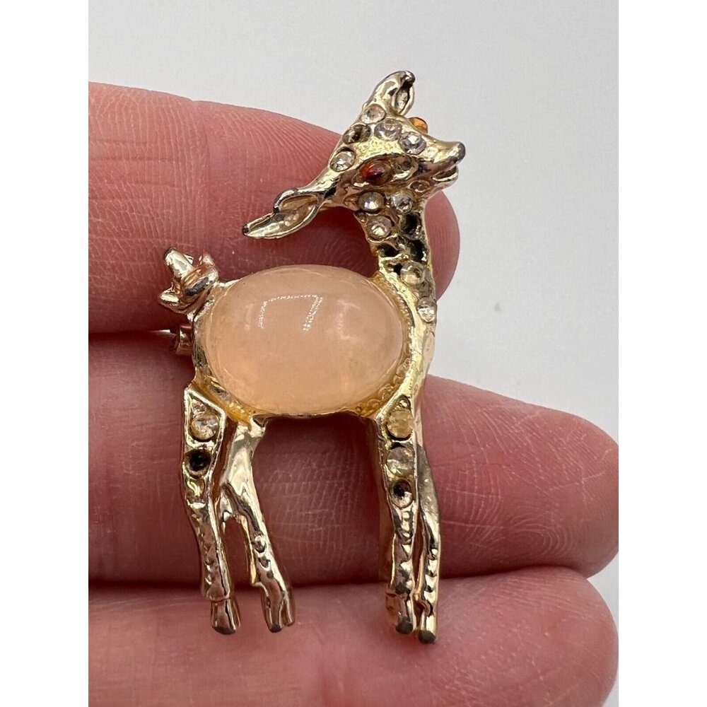 Jelly Belly Vintage Set of 2 Deer Brooches Pins Metal Rhinestones Unsigned - Picture 9 of 11